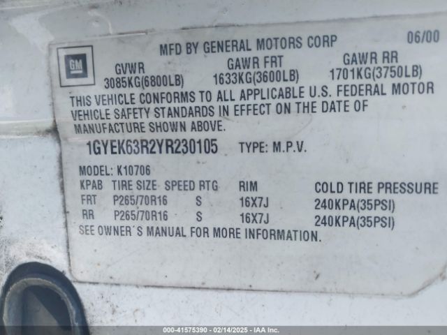 2000 CADILLAC ESCALADE 1GYEK63R2YR230105 Photo 8