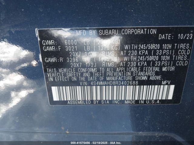 4S4WMAHD8R3402688 Subaru Ascent Onyx Edition 7-passenger