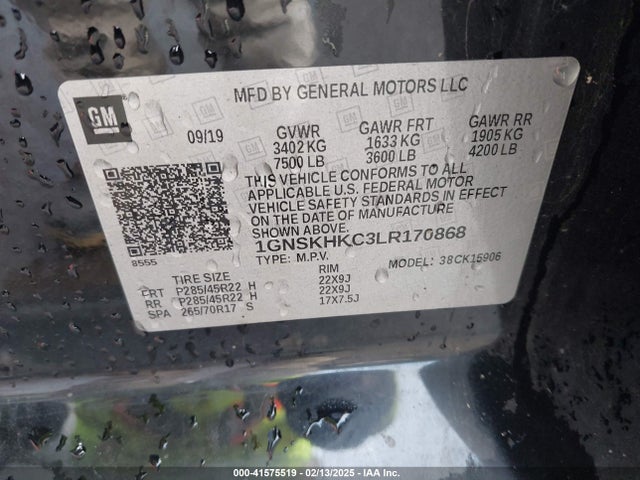 1GNSKHKC3LR170868 Chevrolet Suburban 4wd Lt