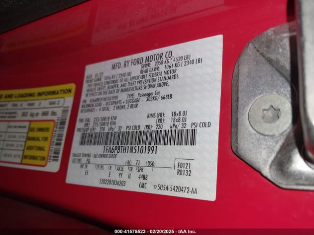 1FA6P8TH1N5101991 Ford Mustang Ecoboost Premium Fastback