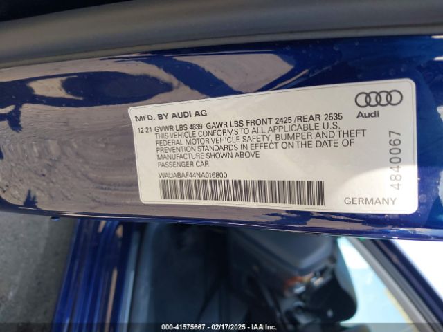 WAUABAF44NA016800 Audi A4 Premium 40 Tfsi Quattro S Tronic