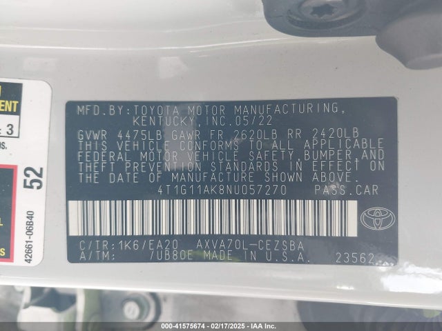 4T1G11AK8NU057270 Toyota CAMRY SE