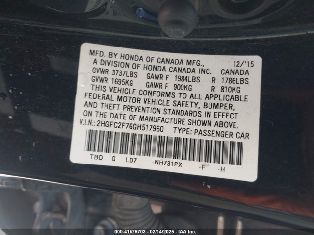 Honda CIVIC EX 2016 2HGFC2F76GH517960 Image 9