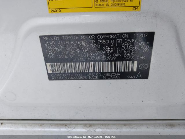 2008 LEXUS GS 460 JTHBL96S085000929 Photo 8