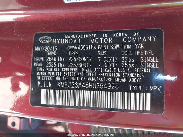 KM8J23A48HU254928 Hyundai TUCSON SE