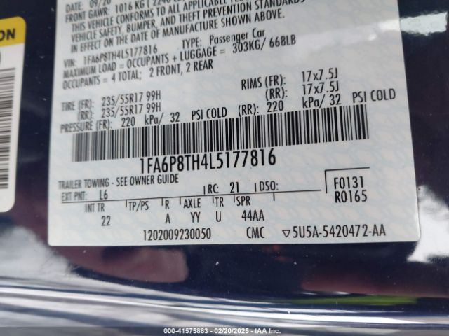 1FA6P8TH4L5177816 Ford Mustang Ecoboost Fastback