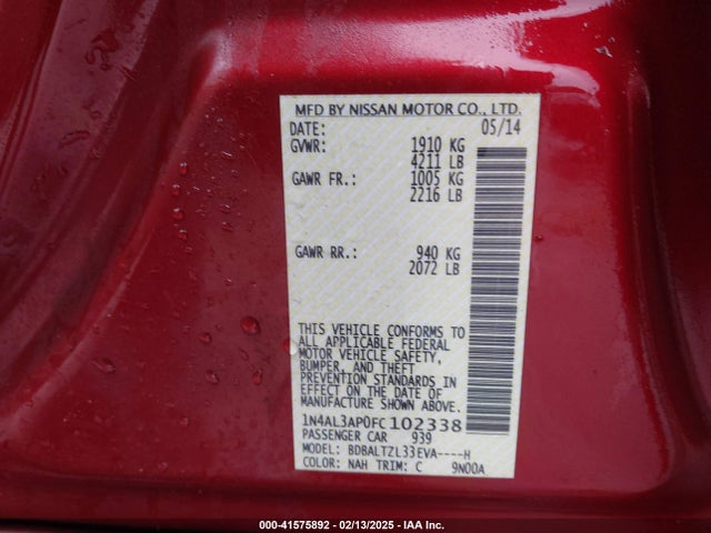Nissan Altima 2.5 Sl 2015 1N4AL3AP0FC102338 Image 9