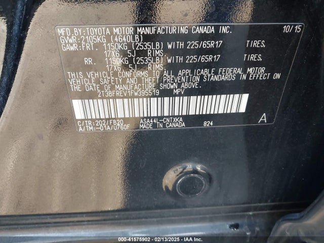 Toyota RAV4 LE 2015 2T3BFREV1FW395519 Image 9