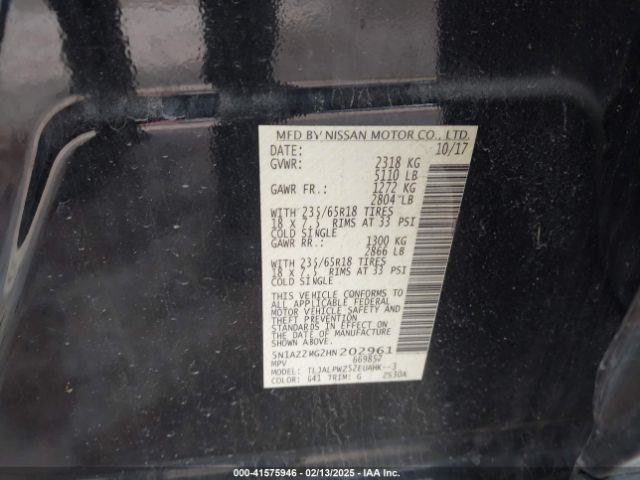 5N1AZ2MG2HN202961 Nissan MURANO S