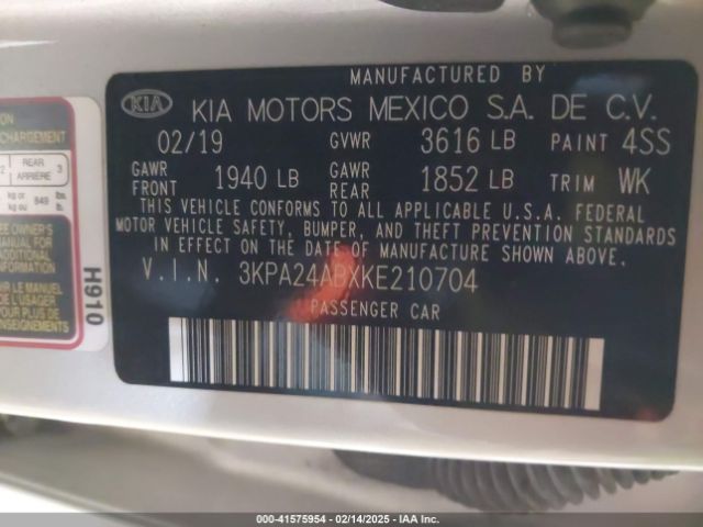 3KPA24ABXKE210704 KIA RIO LX