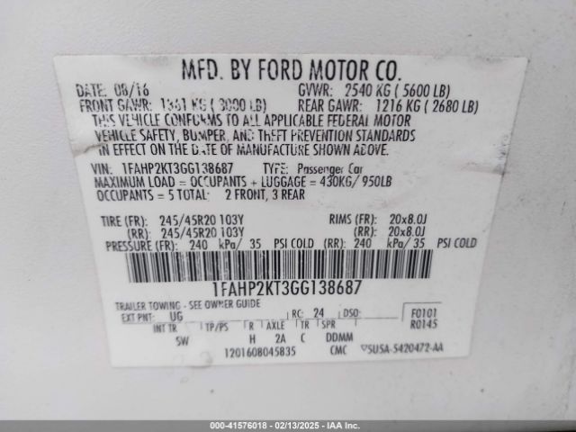 1FAHP2KT3GG138687 Ford TAURUS SHO