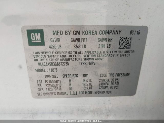 KL4CJASB3GB672755 Buick Encore