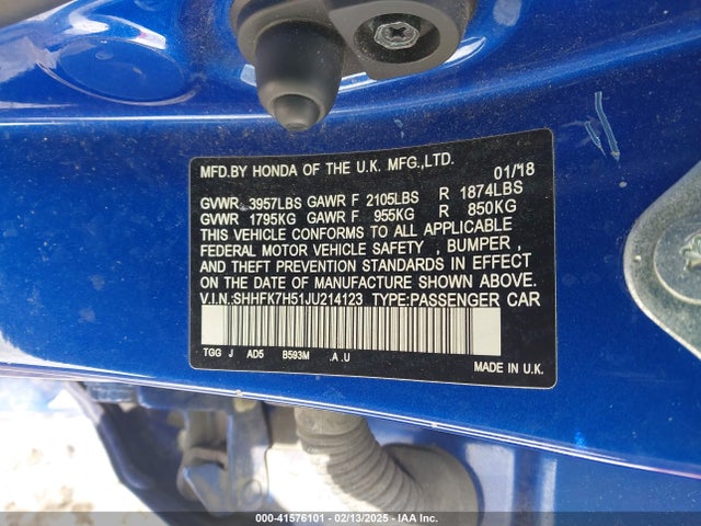 SHHFK7H51JU214123 Honda CIVIC EX