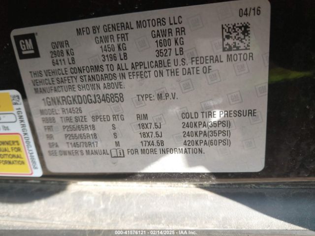 1GNKRGKD0GJ346858 Chevrolet Traverse 1lt
