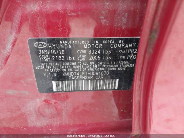 KMHD74LF1HU094670 Hyundai ELANTRA SE