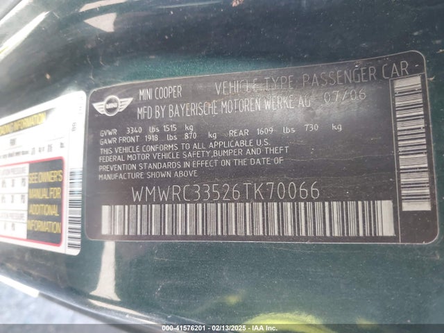 2006 MINI COOPER WMWRC33526TK70066 Photo 8