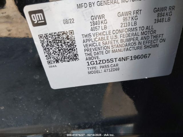 1G1ZD5ST4NF196067 Chevrolet Malibu Fwd Lt