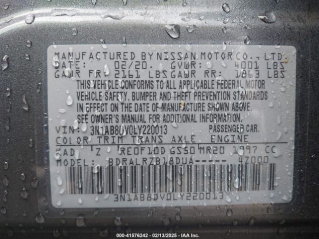 3N1AB8DV0LY220013 Nissan Sentra Sr Xtronic Cvt