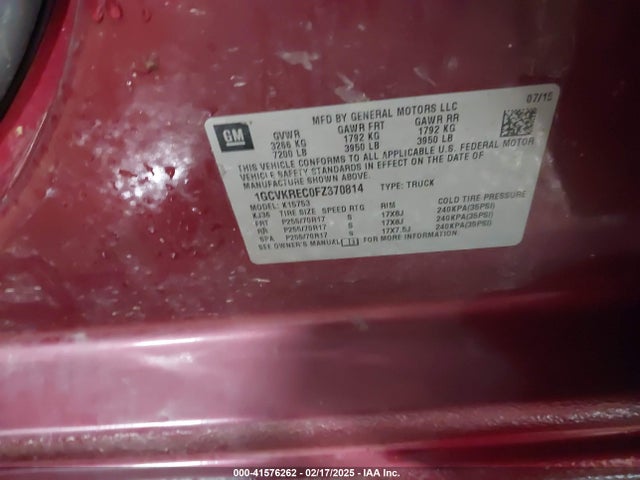 1GCVKREC0FZ370814 Chevrolet Silverado 1500 1lt