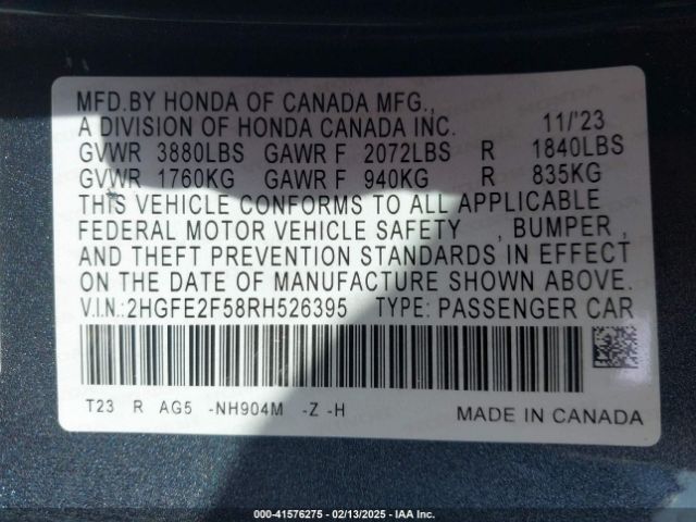 2HGFE2F58RH526395 Honda Civic Sport