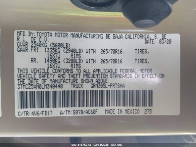 3TMCZ5AN0LM340440 Toyota Tacoma Trd Off-road