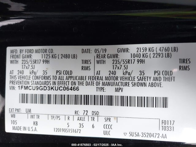 Ford ESCAPE SE 2019 1FMCU9GD3KUC06466 Image 9