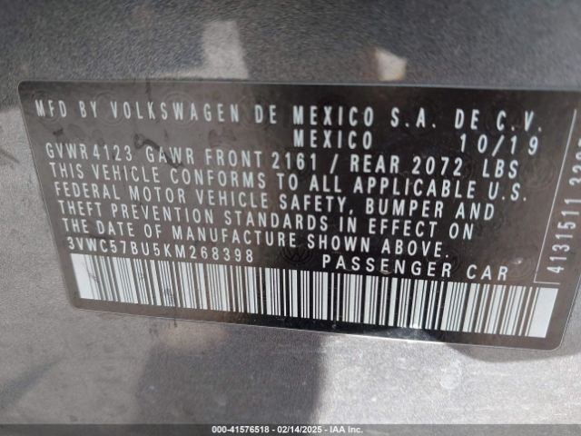 3VWC57BU5KM268398 Volkswagen Jetta 1.4t R-line/1.4t S/1.4t Se