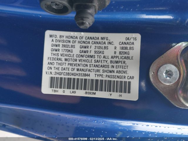 2HGFC3B34GH353844 Honda Civic Ex-t