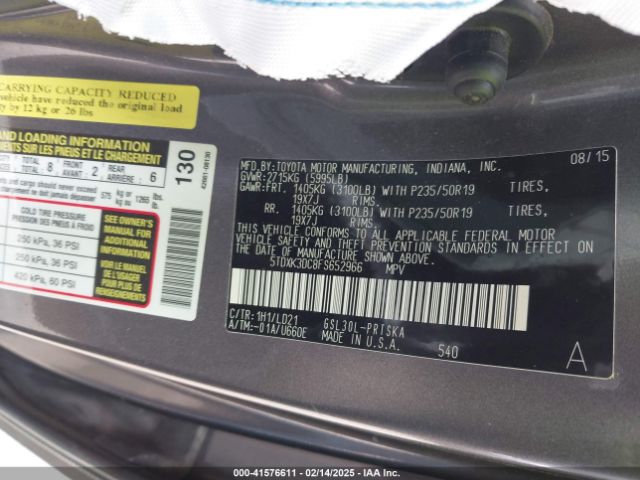 5TDXK3DC8FS652966 Toyota Sienna Se 8 Passenger
