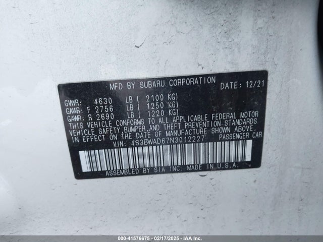 4S3BWAD67N3012227 Subaru Legacy Premium