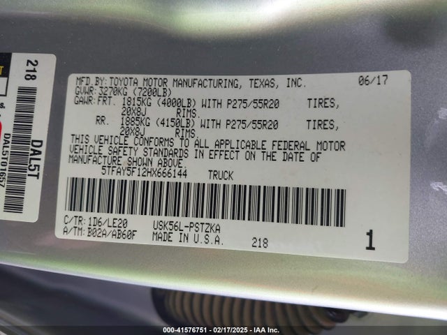 5TFAY5F12HX666144 Toyota Tundra Platinum 5.7l V8