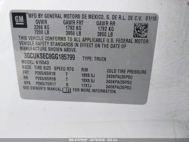 3GCUKSEC8GG185799 Chevrolet Silverado 1500 2lz
