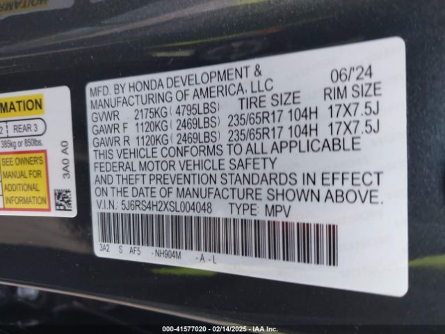 5J6RS4H2XSL004048 Honda Cr-v Lx Awd