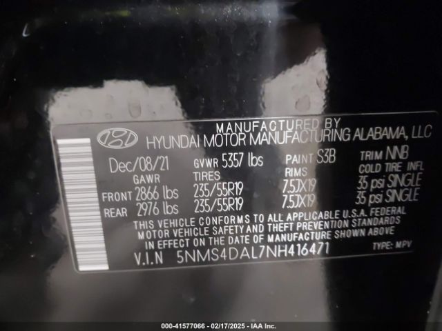 5NMS4DAL7NH416471 Hyundai Santa Fe Limited