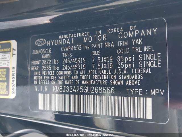 Hyundai Tucson Limited 2016 KM8J33A25GU268666 Image 9