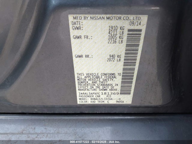 Nissan Altima 2.5 S 2015 1N4AL3APXFC181369 Image 9
