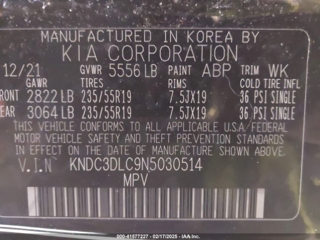 KNDC3DLC9N5030514 KIA Ev6 Wind