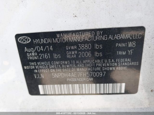 5NPDH4AE7FH570097 Hyundai Elantra Limited