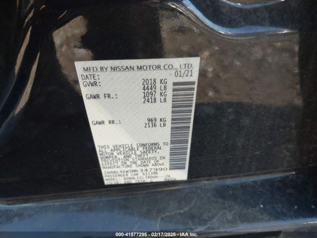 1N4BL4EW5MN347990 Nissan Altima Sl Intelligent Awd