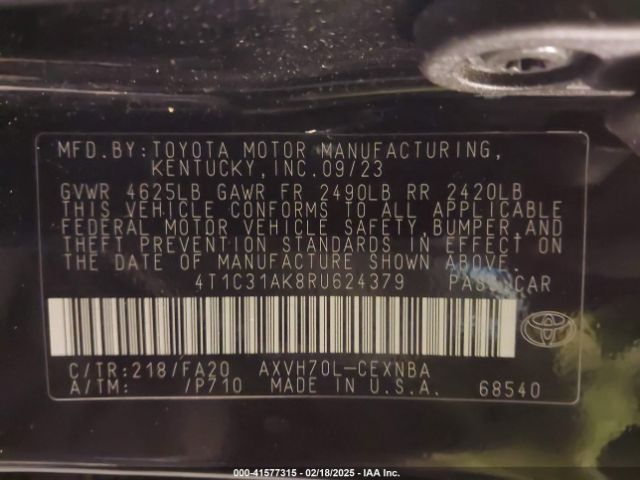 4T1C31AK8RU624379 Toyota Camry Hybrid Le