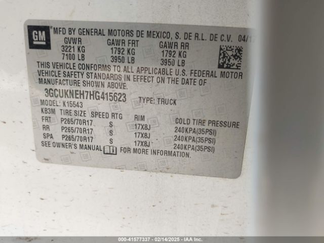 3GCUKNEH7HG415623 Chevrolet Silverado 1500 Wt