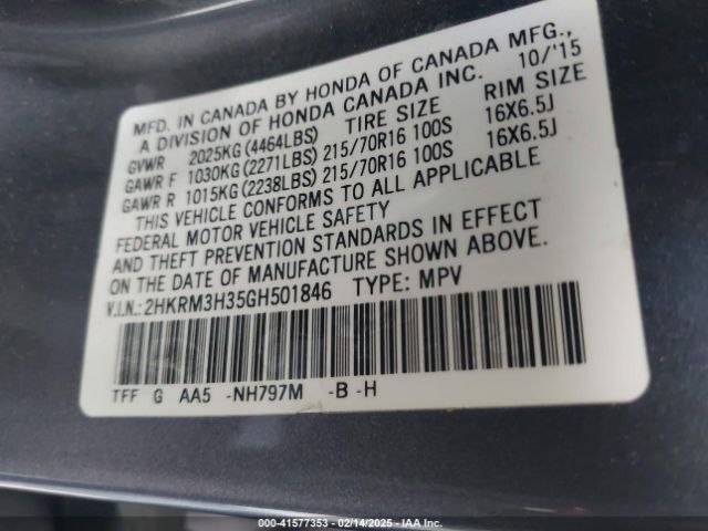 2HKRM3H35GH501846 Honda CR-V LX