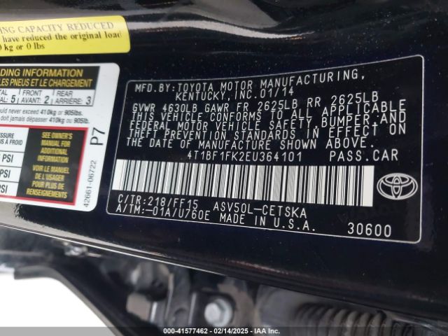 4T1BF1FK2EU364101 Toyota CAMRY SE