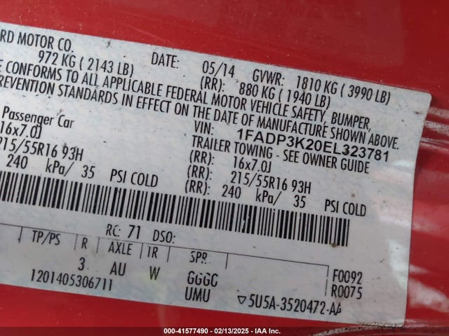 1FADP3K20EL323781 Ford FOCUS SE