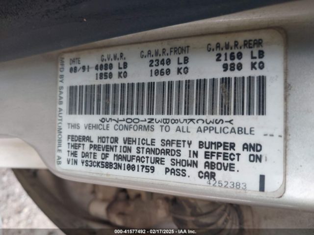 1992 SAAB 9000 YS3CK58B3N1001759 Photo 8