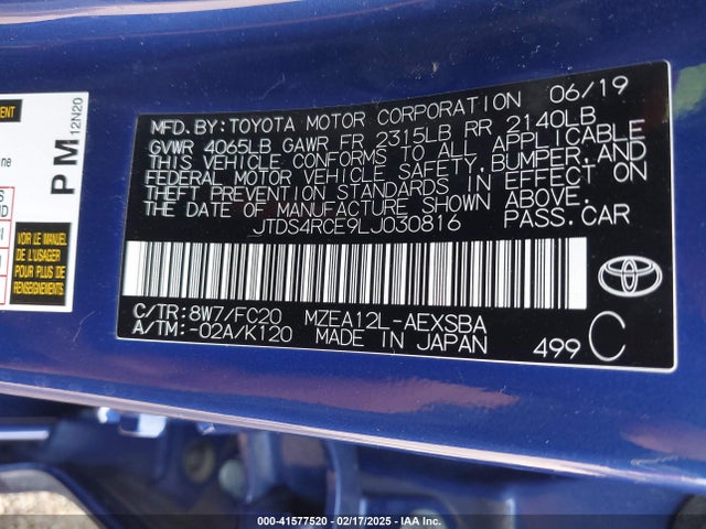 JTDS4RCE9LJ030816 Toyota COROLLA SE