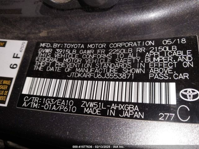 JTDKARFU6J3553871 Toyota Prius Four