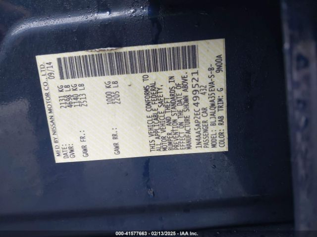 1N4AA5AP2EC499521 Nissan Maxima 3.5 S/3.5 Sv