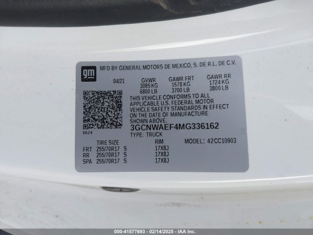 3GCNWAEF4MG336162 Chevrolet Silverado 1500 2wd  Long Bed Wt