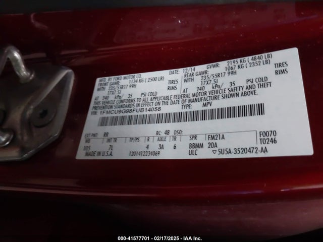 Ford ESCAPE SE 2015 1FMCU9G98FUB14058 Image 9
